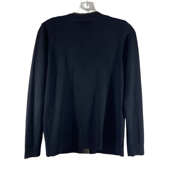 MILLY Black and Gold Merino Wool Cardigan Sweater Size Med - Picture 4 of 4